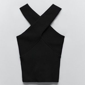 Zara cross strap knit black tank top